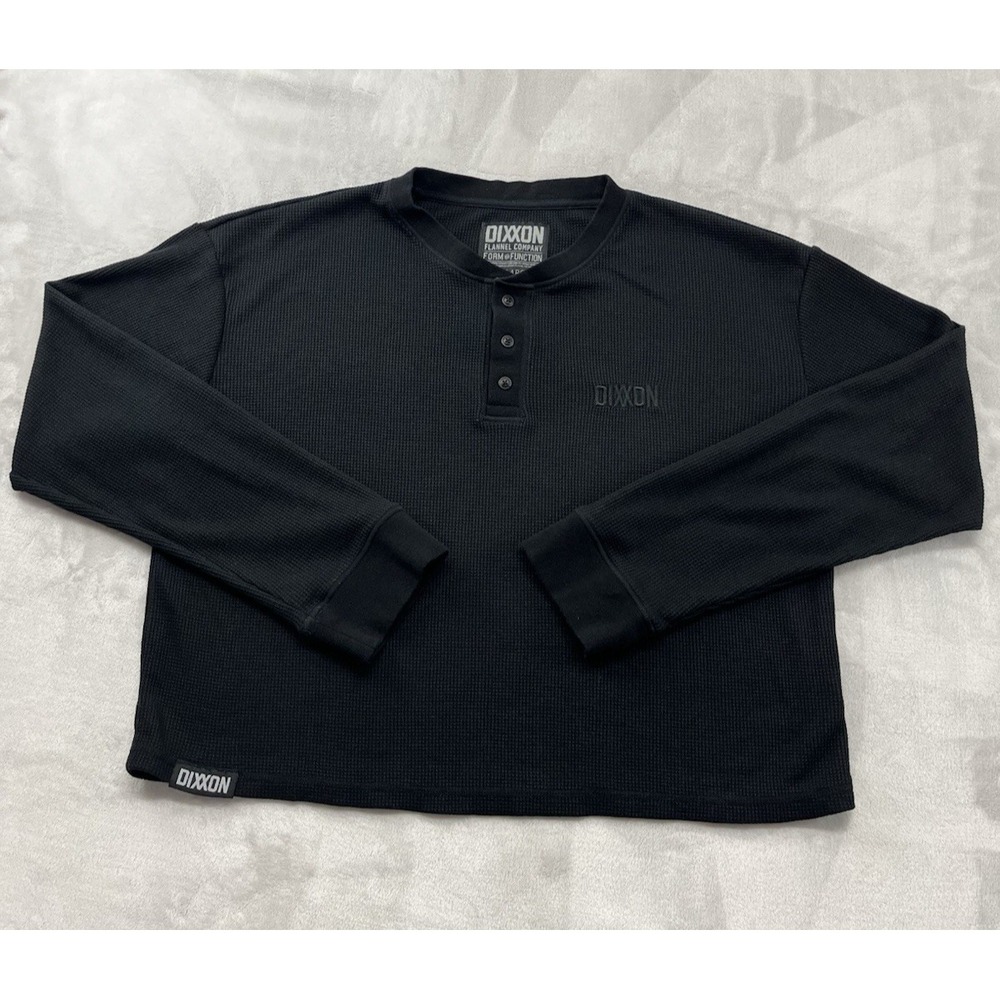 Dixxon Cropped Top Women 2XL Black Form and Function Waffle Knit Thermal Henley